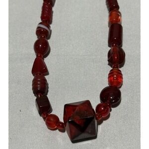 Red‎ beaded Necklace and Earrings Set Retro Boho Jewelry Statement Valentine